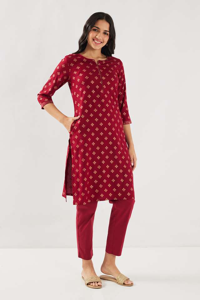 Printed-Rayon-V-Neck-Women-s-Casual-Wear-Kurta