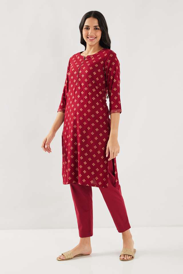 Printed-Rayon-V-Neck-Women-s-Casual-Wear-Kurta