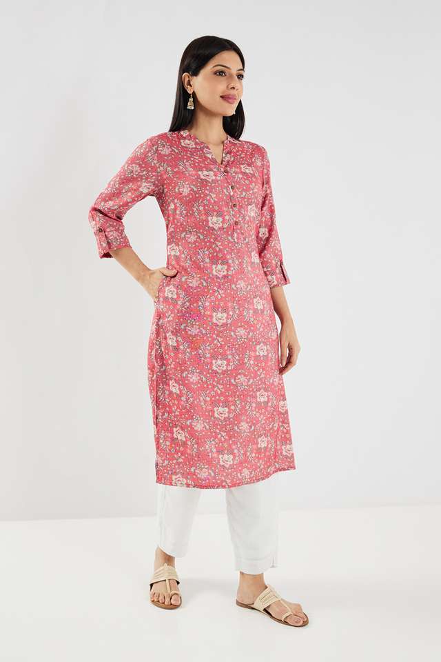 Printed-Blended-Fabric-Collared-Women-s-Casual-Wear-Kurta