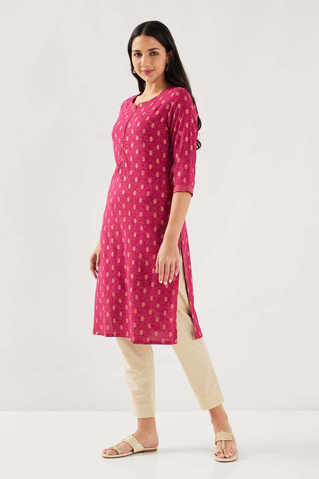 Printed-Rayon-V-Neck-Women-s-Casual-Wear-Kurta
