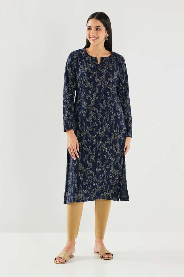 Textured-Acrylic-Round-Neck-Women-Fusion-Wear-Kurta