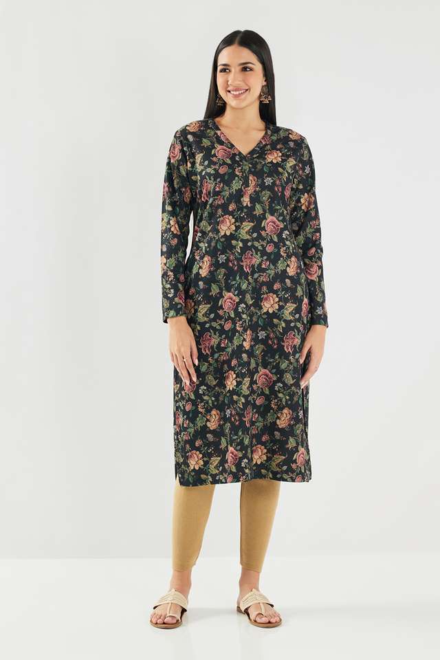 Printed-Polyester-Round-Neck-Women-s-Winter-Wear-Kurta