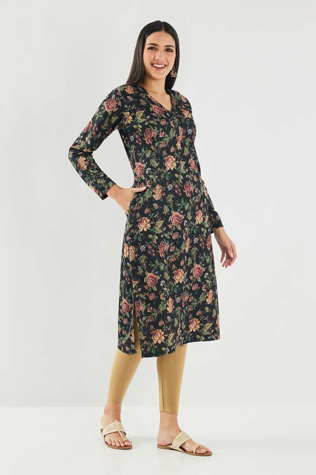Printed-Polyester-Round-Neck-Women-s-Winter-Wear-Kurta