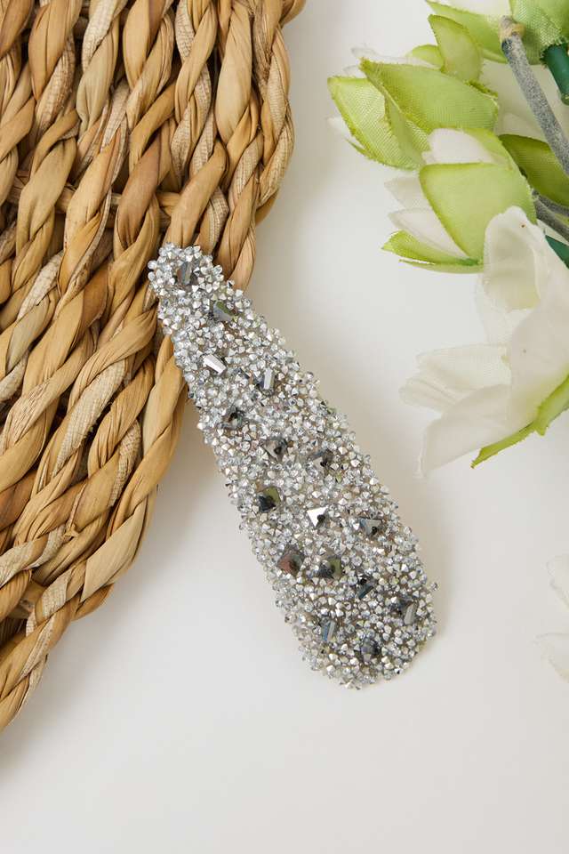 Beaded-Hair-Clip---Silver