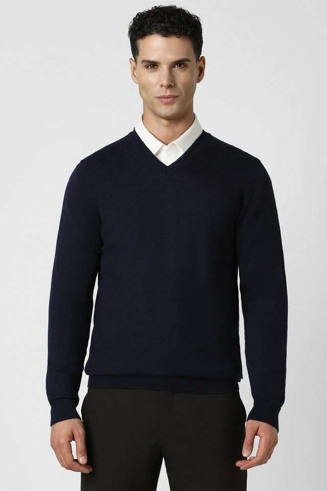 Solid-Blended-Fabric-V-Neck-Men-s-Sweater