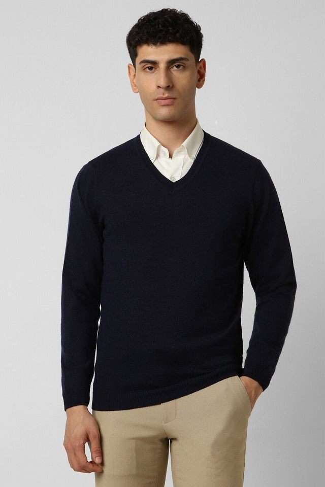 Solid-Wool-V-Neck-Men-s-Sweater