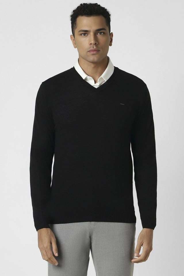 Solid-Blended-Fabric-V-Neck-Men-s-Sweater