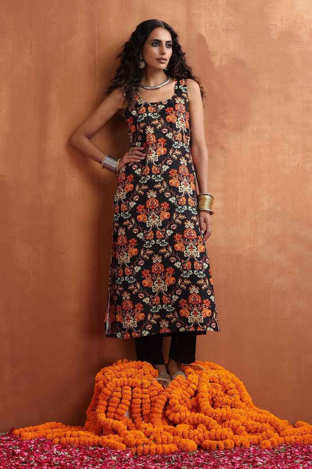 Floral-Viscose-Slim-Fit-Women-s-Kurta-Set