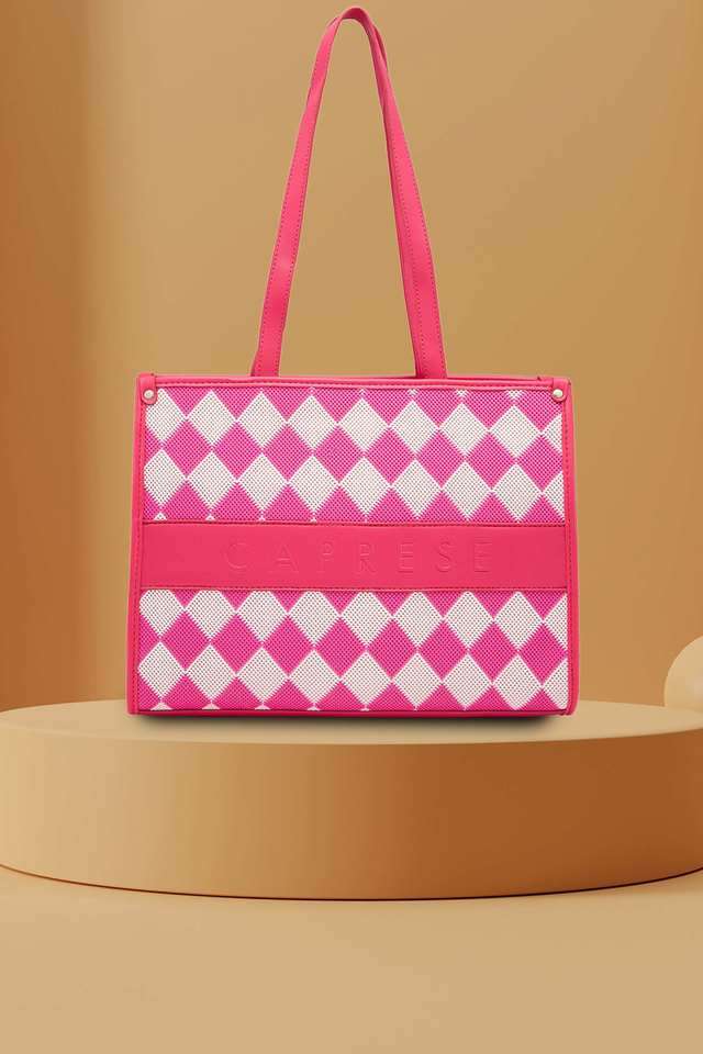 Checker-Faux-Leather-Zipper-Closure-Women-s-Tote-Bag