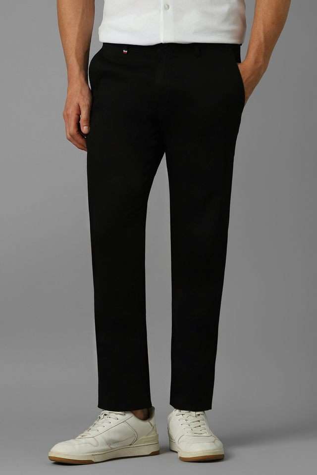 Solid-Cotton-Blend-Tapered-Fit-Men-s-Casual-Wear-Trousers