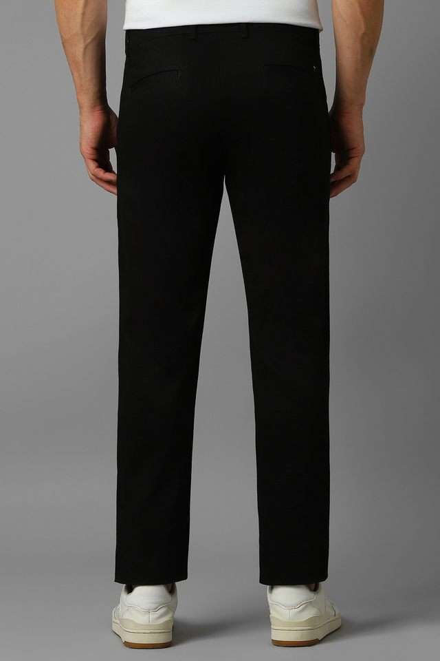 Solid-Cotton-Blend-Tapered-Fit-Men-s-Casual-Wear-Trousers
