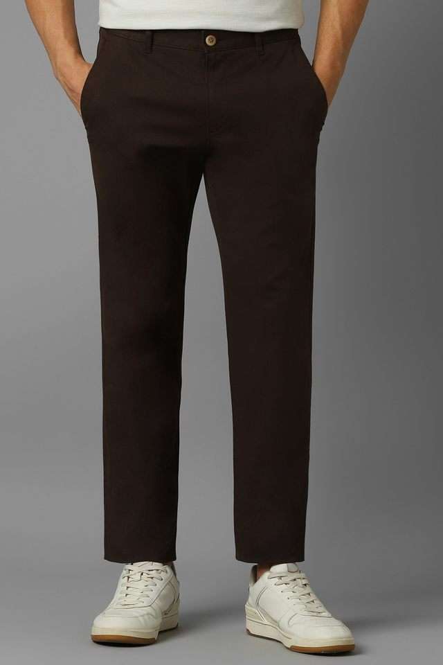 Solid-Cotton-Blend-Tapered-Fit-Men-s-Casual-Wear-Trousers