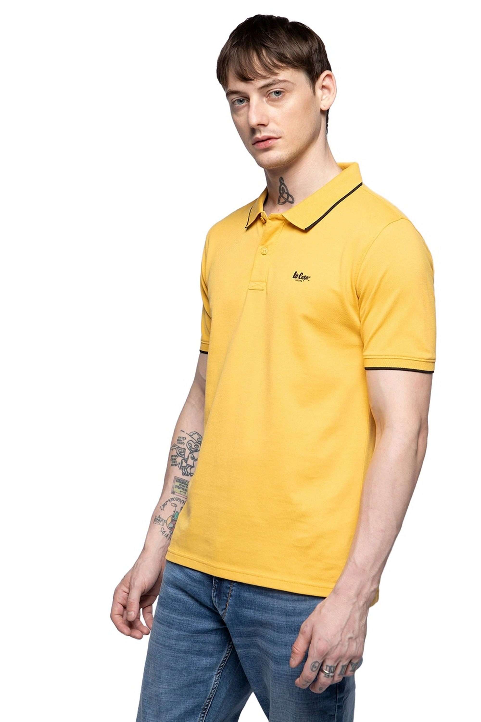 Buy Lee Cooper yellow Solid Cotton Regular Fit Men Polo T-Shirt