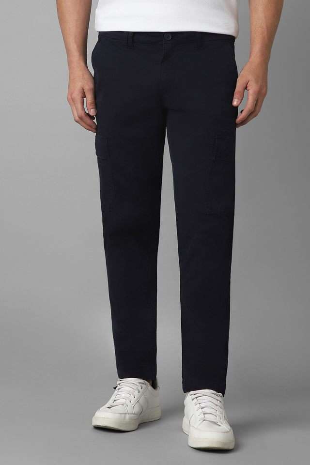 Solid-Cotton-Blend-Tapered-Fit-Men-s-Casual-Wear-Trousers
