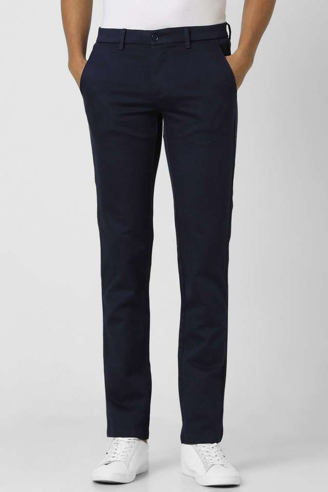 Solid-Cotton-Blend-Tapered-Fit-Men-s-Casual-Wear-Trousers