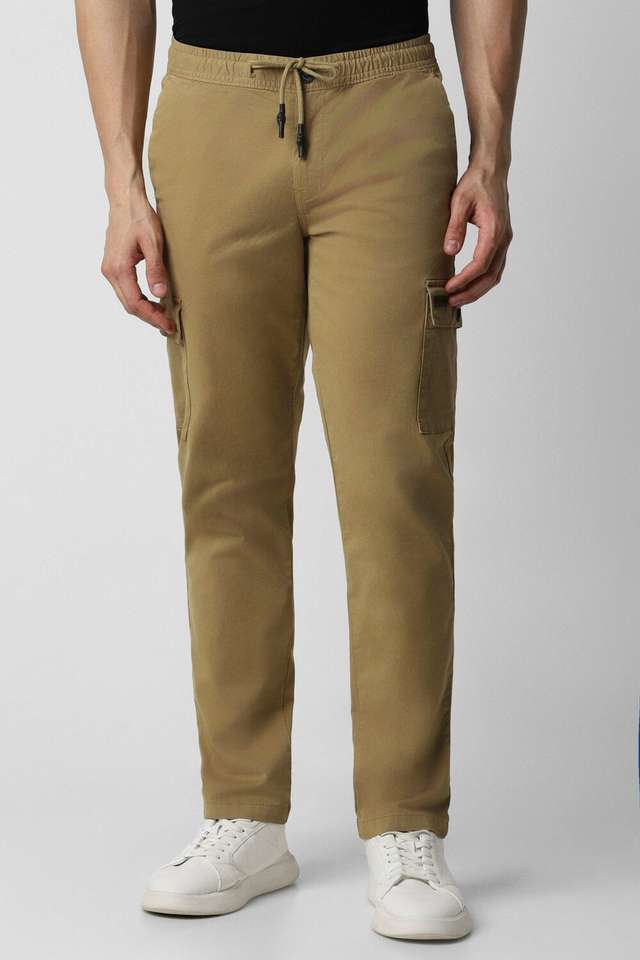 Solid-Cotton-Blend-Tapered-Fit-Men-s-Casual-Wear-Trousers