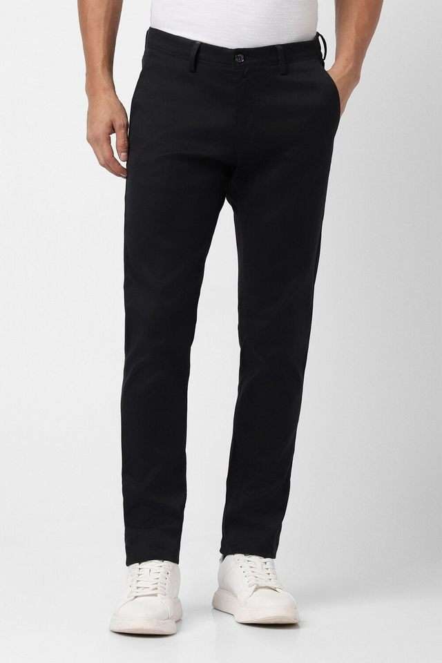 Solid-Cotton-Blend-Tapered-Fit-Men-s-Casual-Trousers