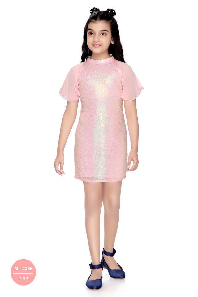Sequinned-Polyester-Round-Neck-Girls-Party-Wear-Dress