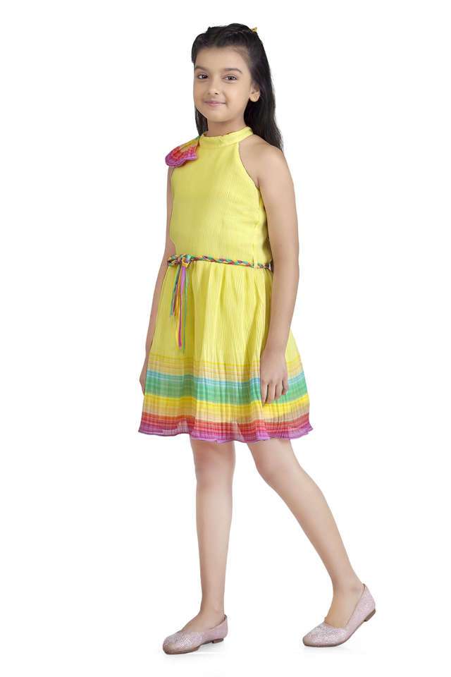 Solid-Polyester-Halter-Neck-Girls-Party-Wear-Dress