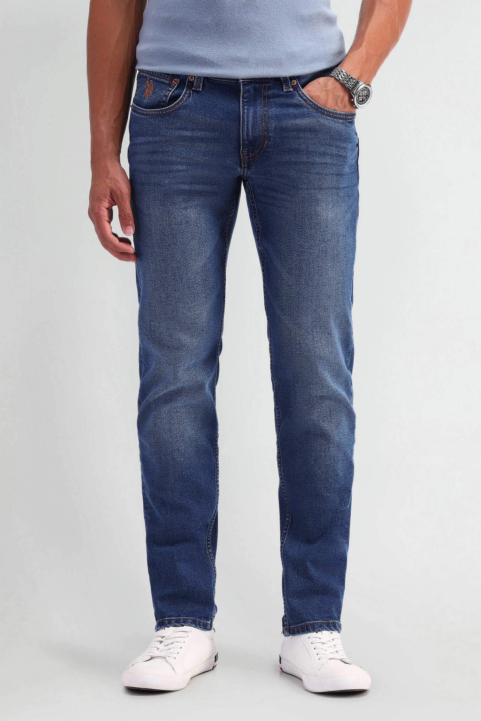Light-Wash-Blended-Fabric-Regular-Fit-Men-Jeans