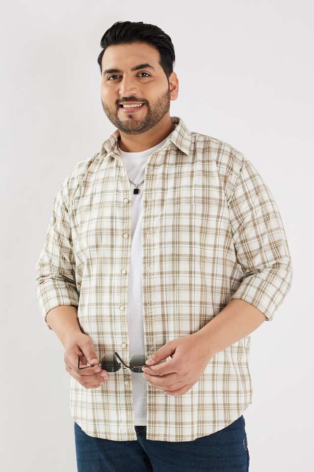 Plus-Size-Checks-Cotton-Regular-Fit-Men-s-Casual-Wear-Shirt