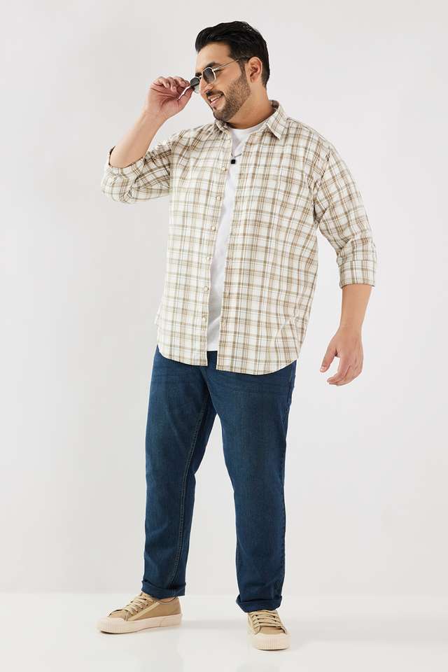 Plus-Size-Checks-Cotton-Regular-Fit-Men-s-Casual-Wear-Shirt