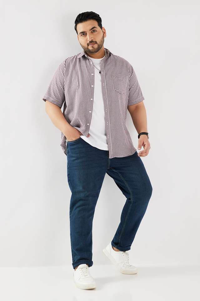 Plus-Size-Checks-Cotton-Regular-Fit-Men-s-Casual-Wear-Shirt