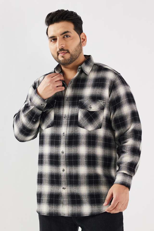 Plus-Size-Checks-Cotton-Regular-Fit-Men-s-Casual-Wear-Shirt