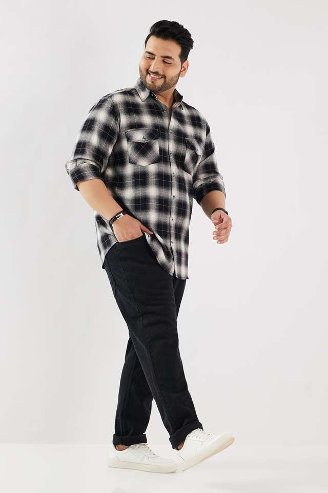 Plus-Size-Checks-Cotton-Regular-Fit-Men-s-Casual-Wear-Shirt