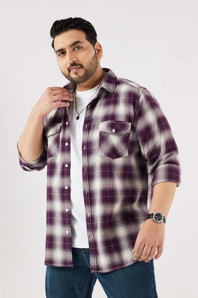 Plus-Size-Checks-Cotton-Regular-Fit-Men-s-Casual-Wear-Shirt