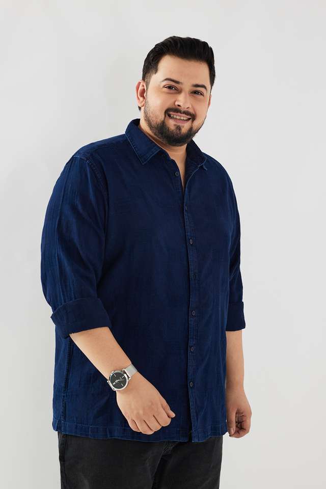 Plus-Size-Dobby-Cotton-Regular-Fit-Men-s-Casual-Wear-Shirt