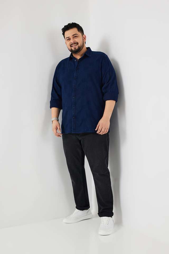 Plus-Size-Dobby-Cotton-Regular-Fit-Men-s-Casual-Wear-Shirt