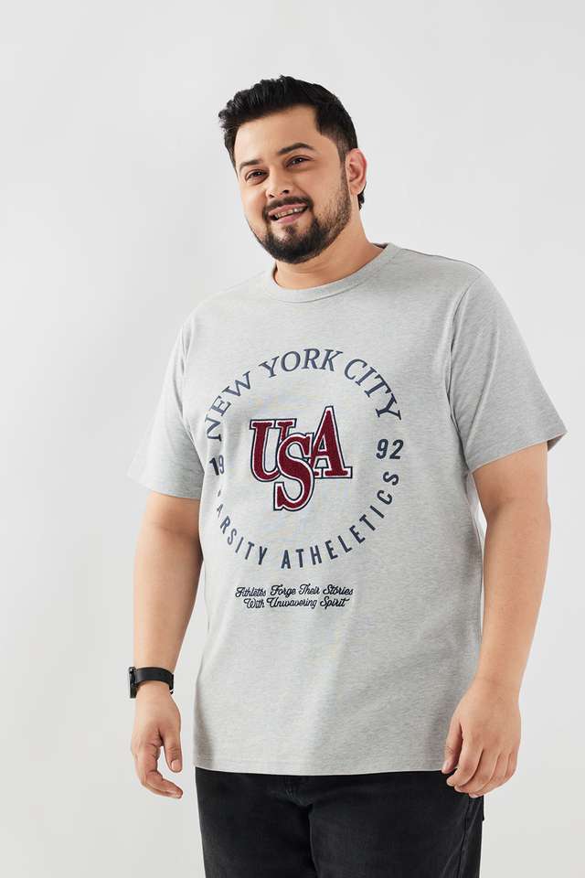 Plus-Size-Typographic-Blended-Fabric-Round-Neck-Men-s-T-Shirt