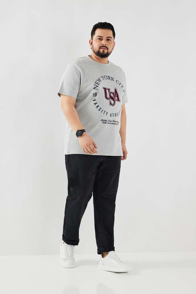 Plus-Size-Typographic-Blended-Fabric-Round-Neck-Men-s-T-Shirt