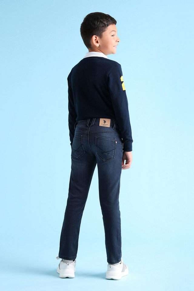 Buy Polo Dark Blue Solid Cotton Skinny Fit Boys Jeans