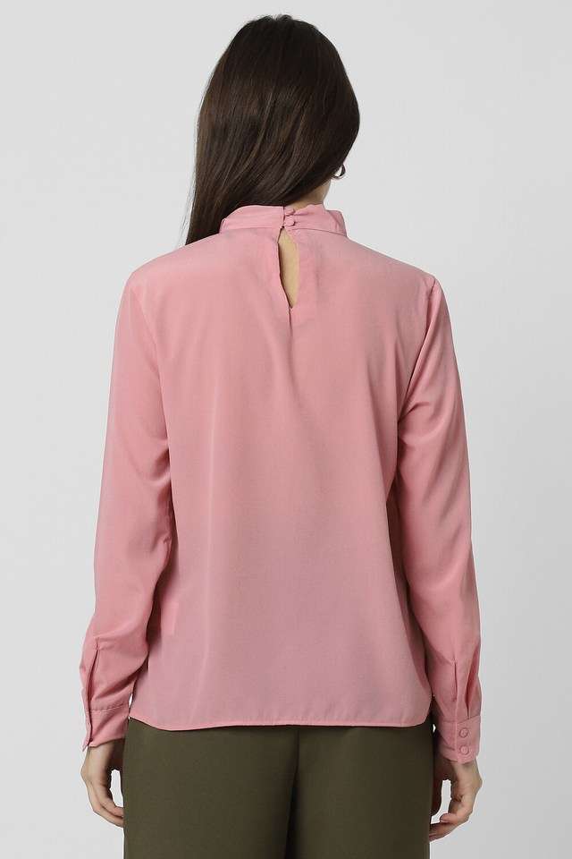 Solid-Polyester-Collared-Women-s-Top