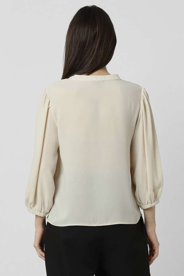 Solid-Polyester-Round-Neck-Women-s-Top