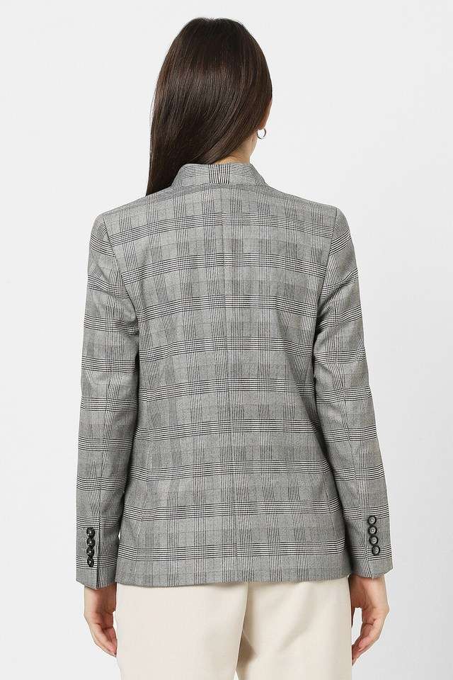 Checks-Collared-Polyester-Women-Blazer