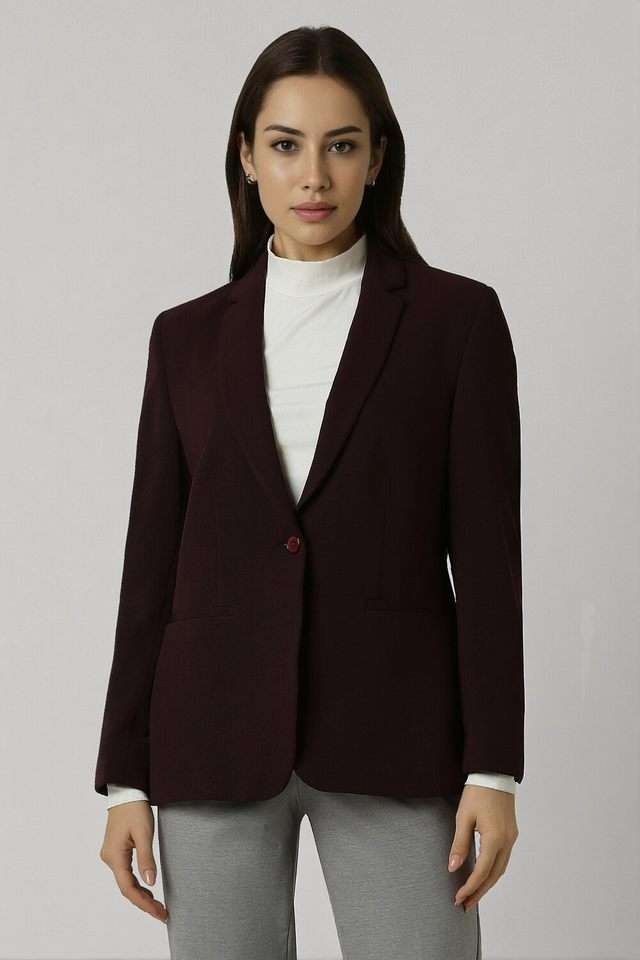Solid-Collared-Polyester-Women-Blazer
