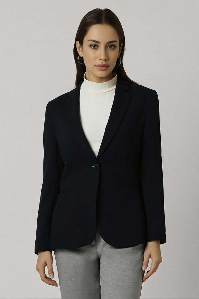 Solid-Collared-Polyester-Women-Blazer