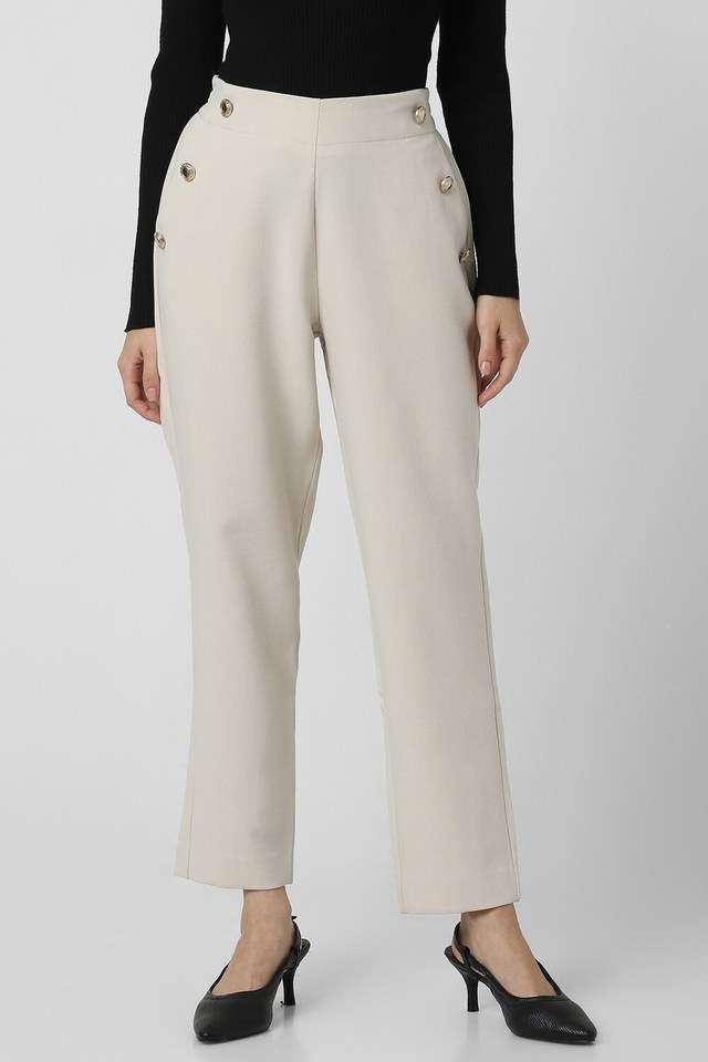 Buy Van Heusen Off White Solid Polyester Regular Fit Women's