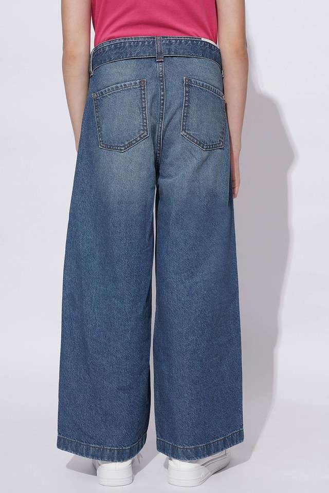 Buy VERO MODA Navy Blue Solid Blended Fabric Straight Fit Girls