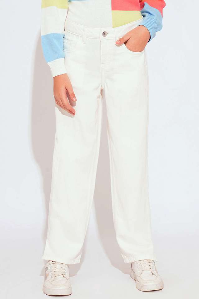 Solid-Blended-Fabric-Straight-Fit-Girls-Jeans