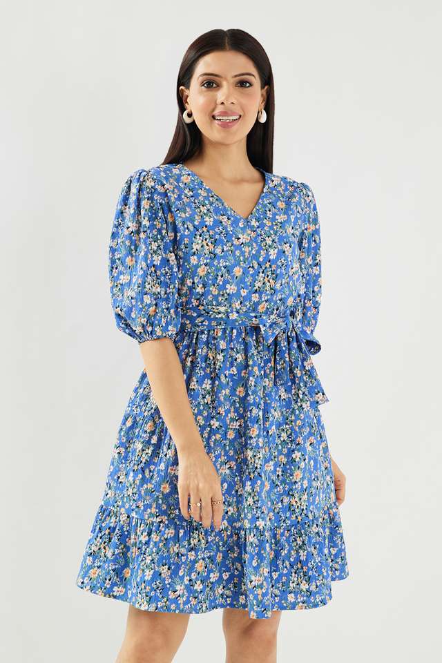 Printed Polyester V-Neck Women's Dress-image-28