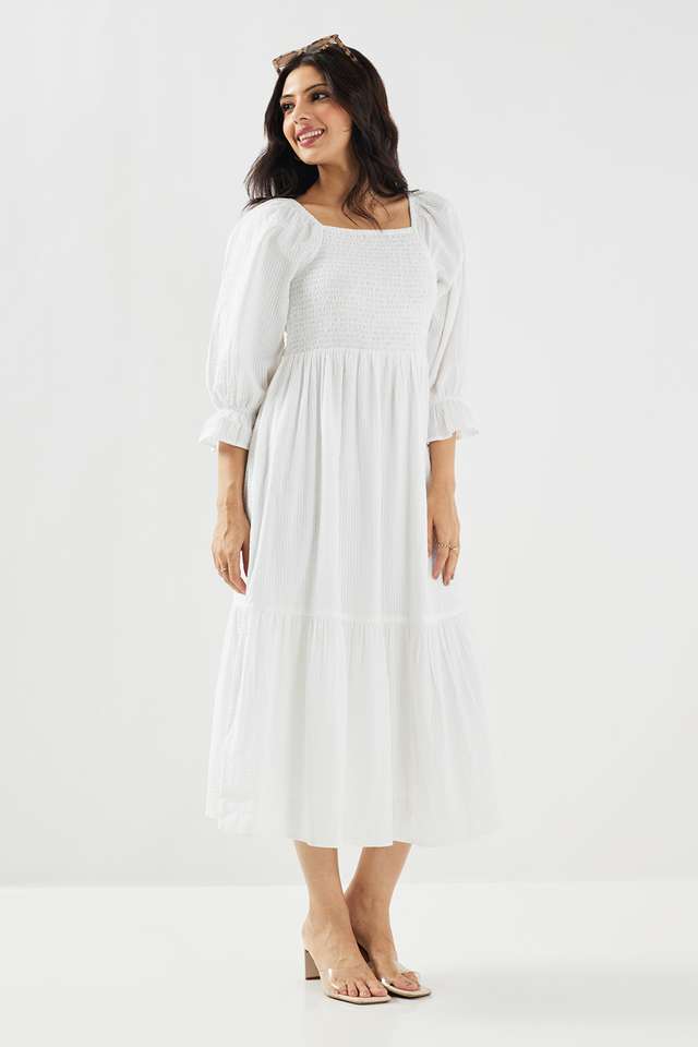 Buy Intune White Solid Cotton Square Neck Women's Dress Shoppers