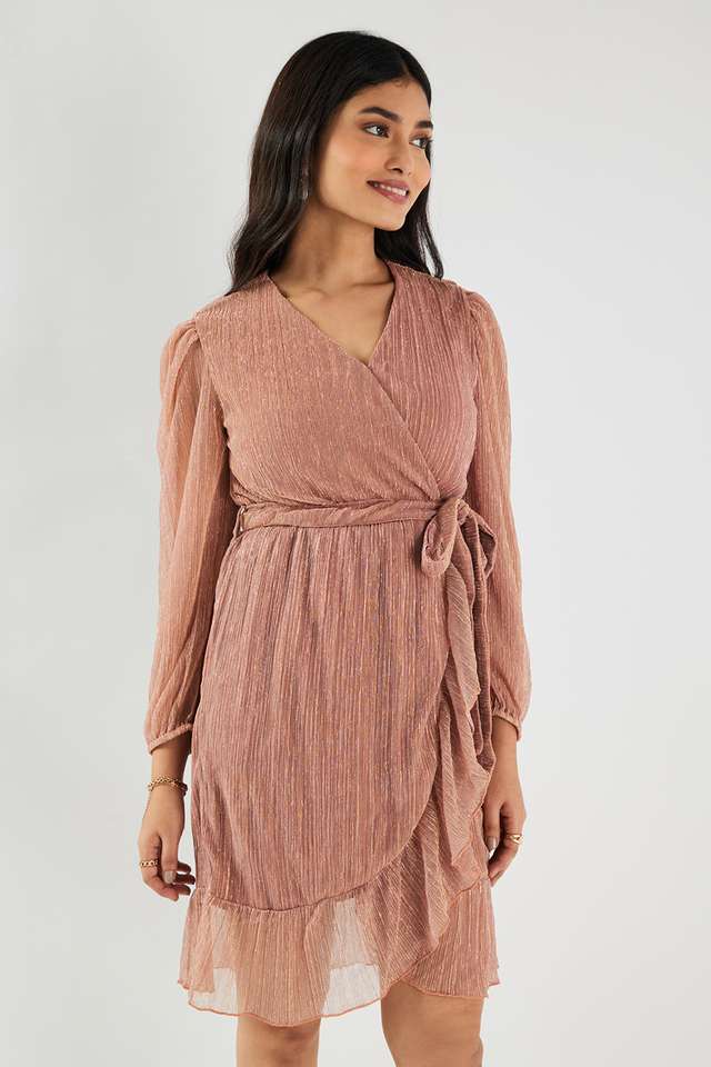 Solid V-Neck Polyester Women Dress-image-9