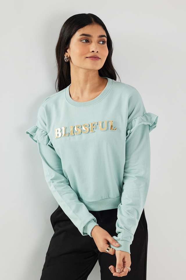 Buy Intune green Typographic Round Neck Cotton Women Sweatshirt
