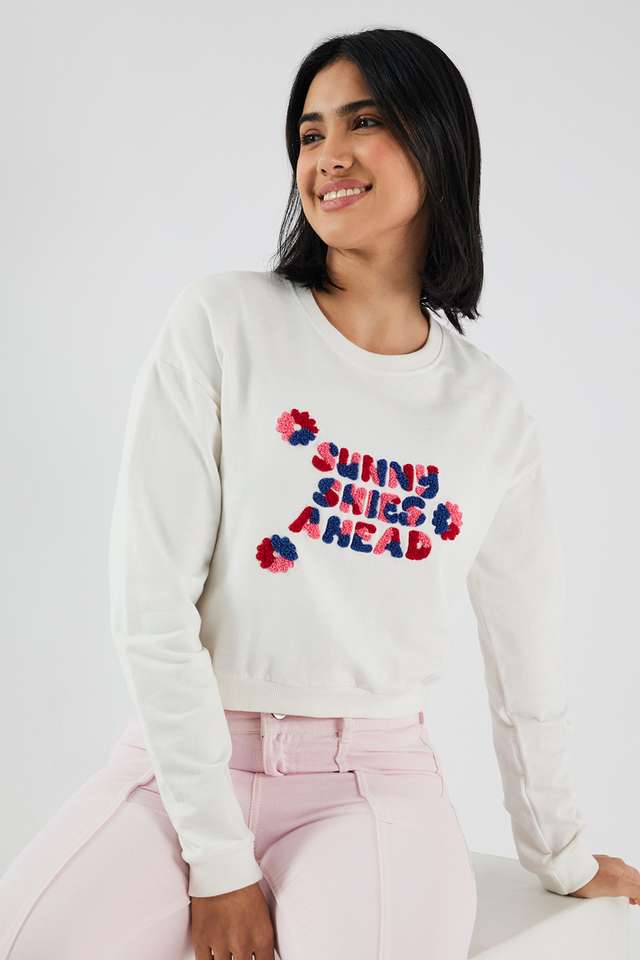 Embroidered Round Neck Cotton Women Sweatshirt