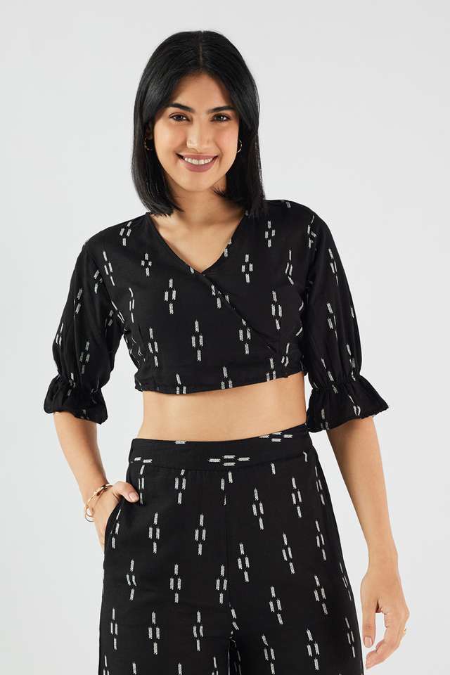 intune Ikkat Cotton V-Neck Women Crop Top-picture-39