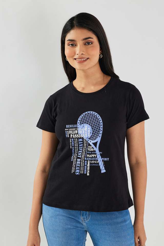 Printed Cotton Round Neck Women's T-Shirt-image-26